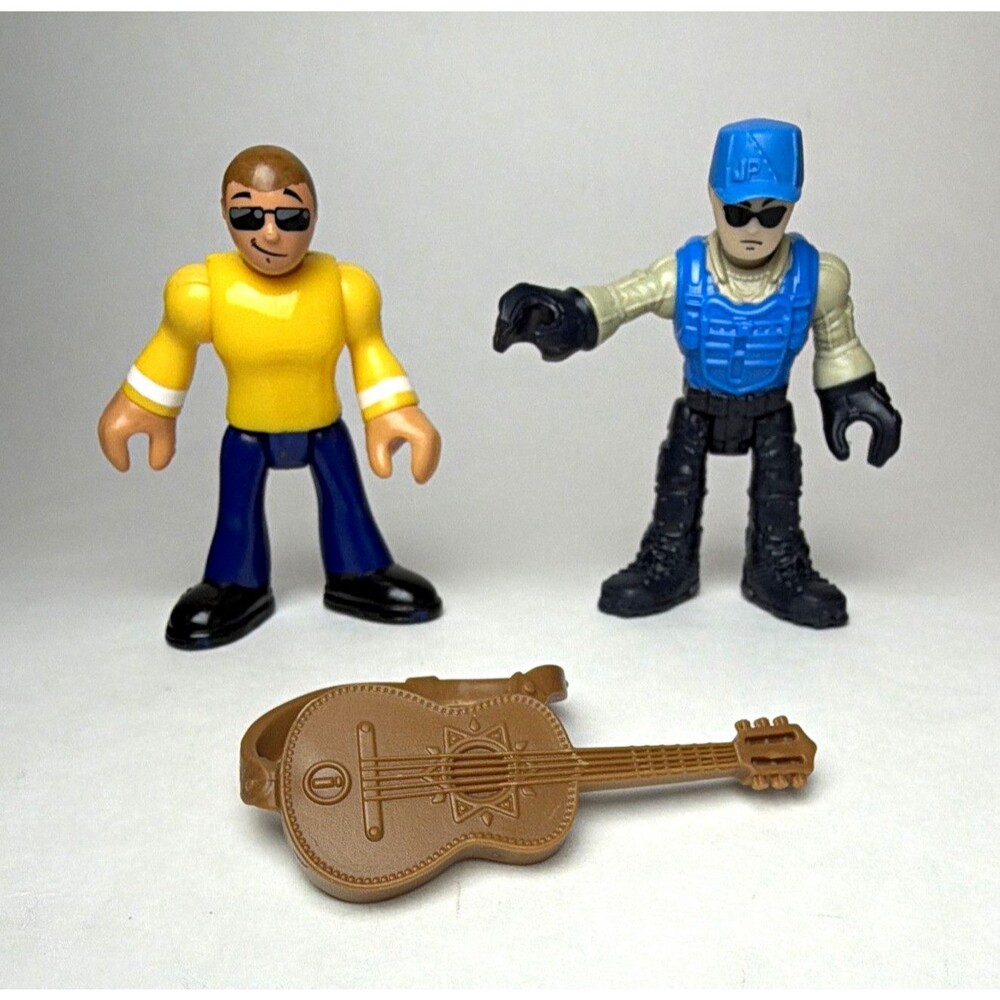 3 Mixed Lot Imaginext Action Figures Soldier Man & Brown Guitar Accessory